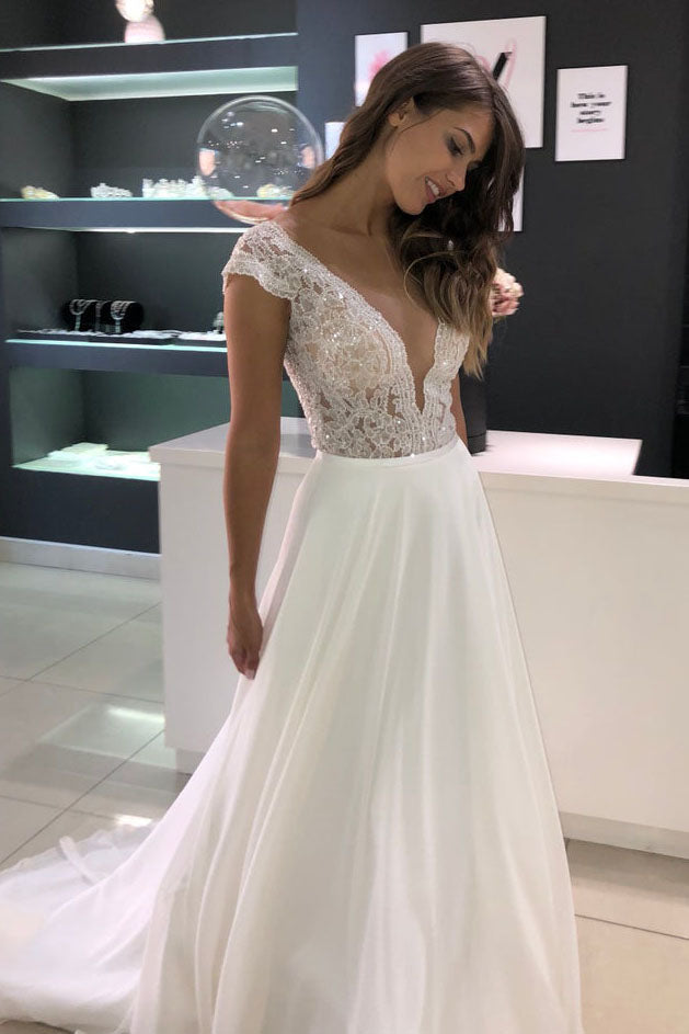 A line princess v neck wedding dress orders