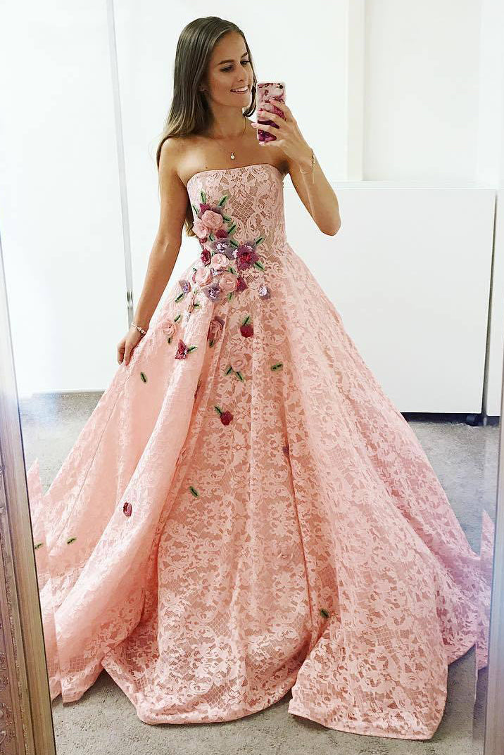 Pink Floral Prom 2024 Dress