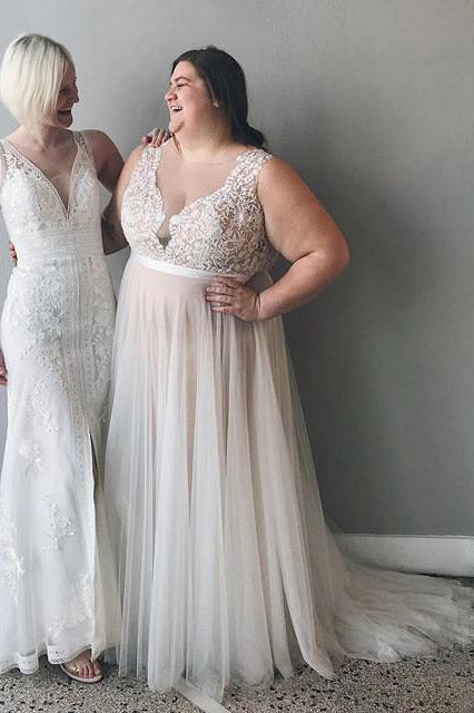 Plus size illusion wedding dress best sale