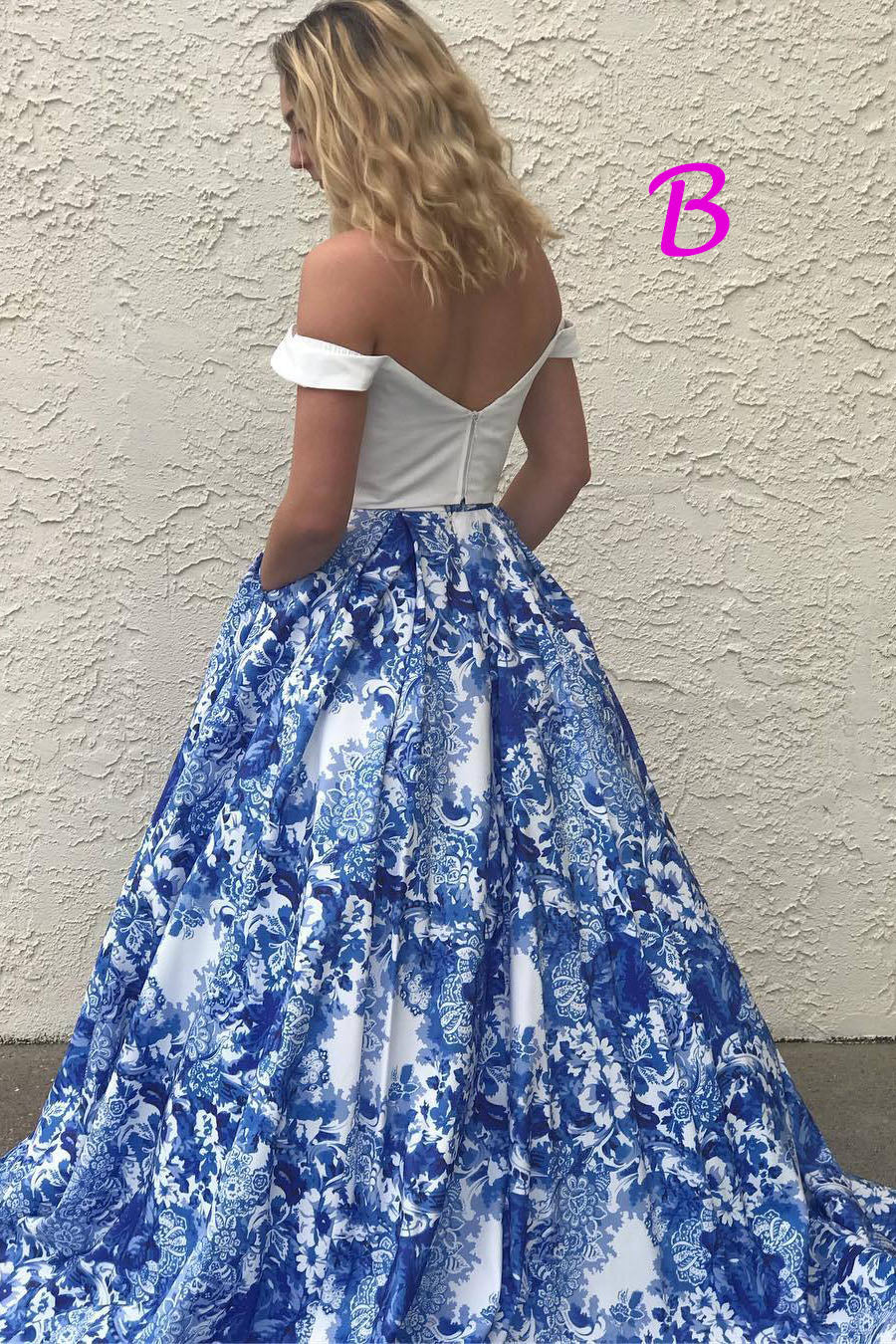 Navy blue floral prom dress hotsell