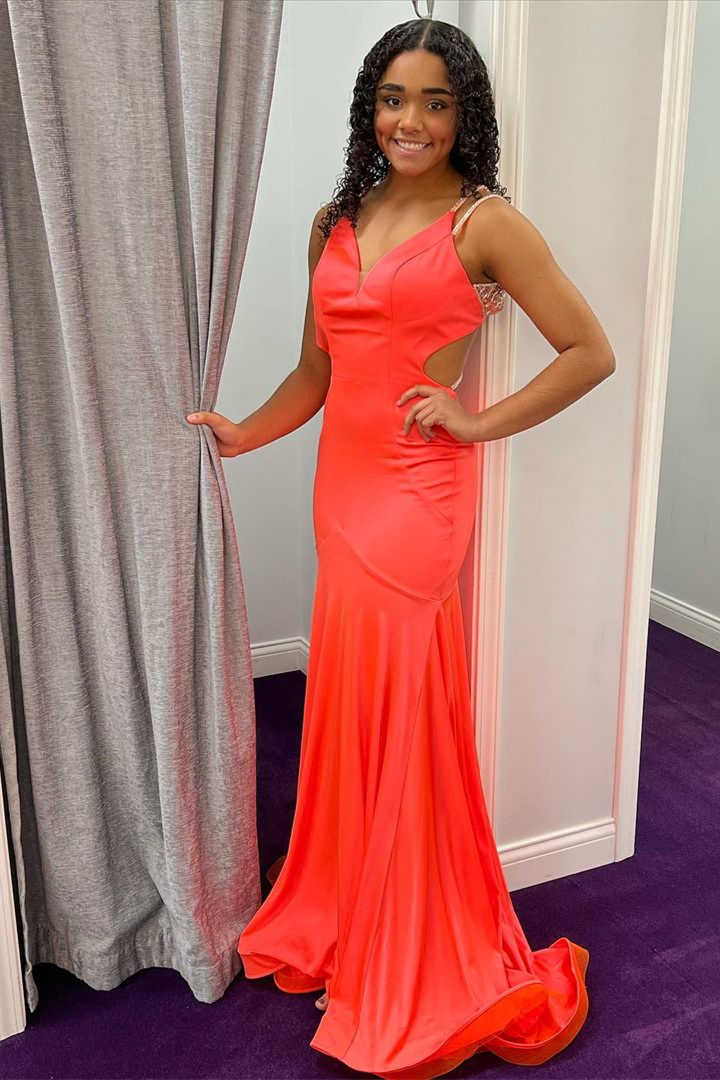 Criss Cross Straps Coral Long Prom Dress
