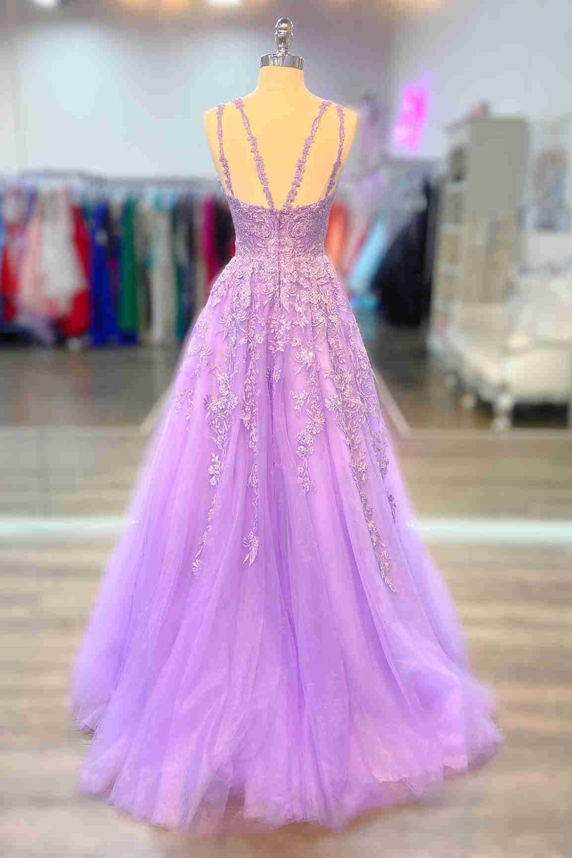 Gorgeous Lavender A Line Long Formal Dress with Appliques FancyVestido