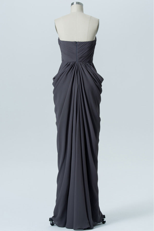 Sweetheart Grey Ruched Sheath Bridesmaid Dress