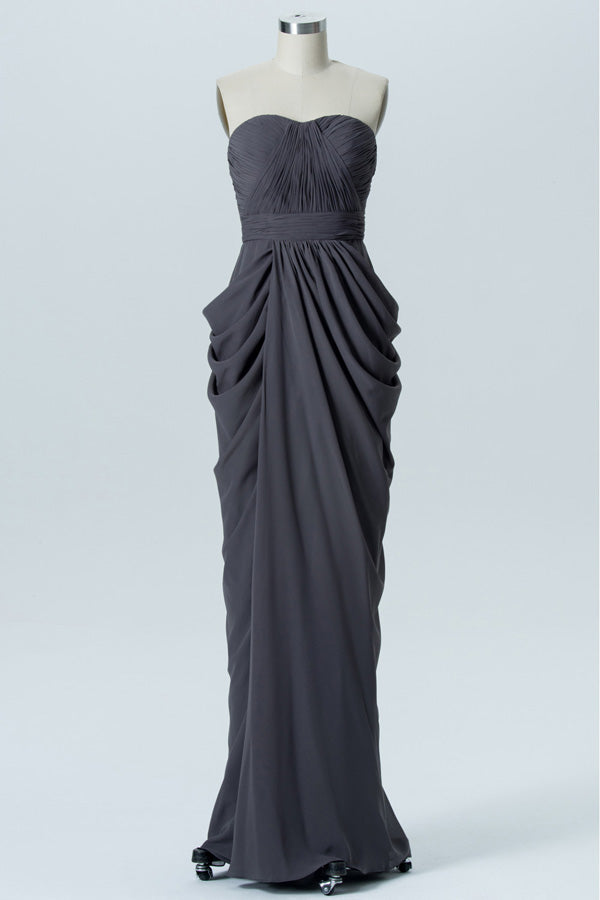 Sweetheart Grey Ruched Sheath Bridesmaid Dress