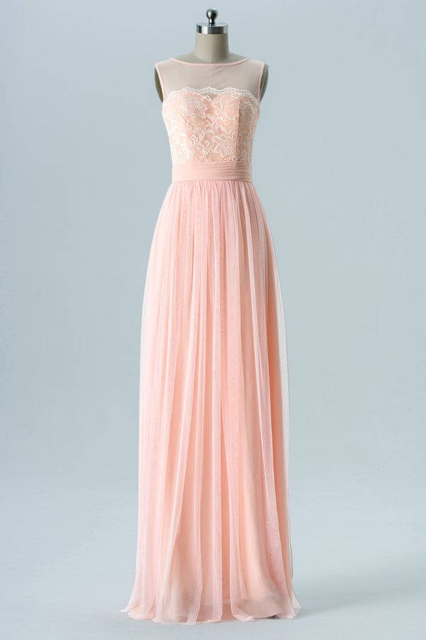 Simple long Peach Chiffon Bridesmaid Dress