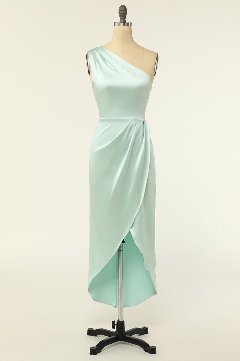 Tulip Hem Mint Green Satin Bridesmaid Dress