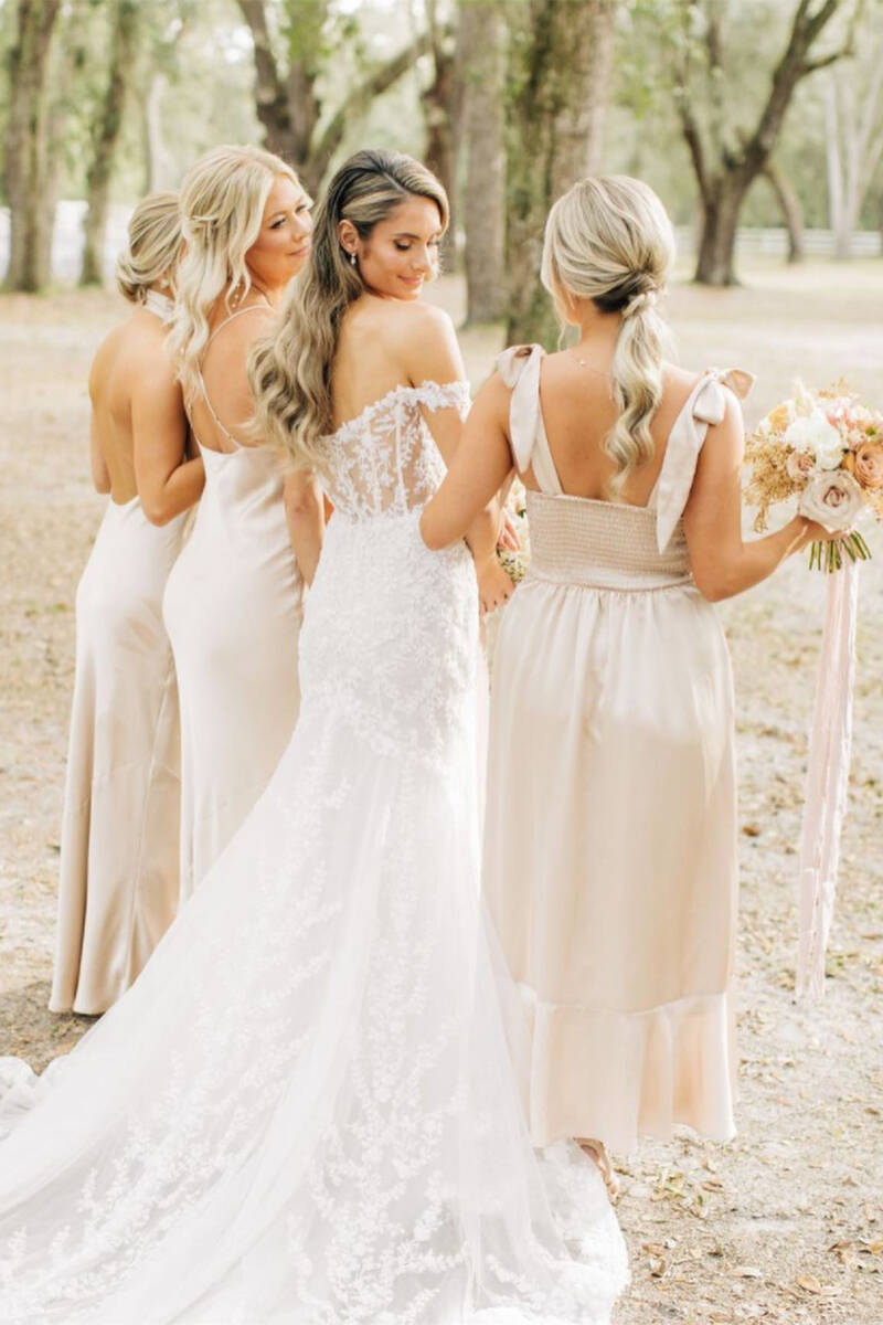 Champagne bridesmaid fashion dresses long