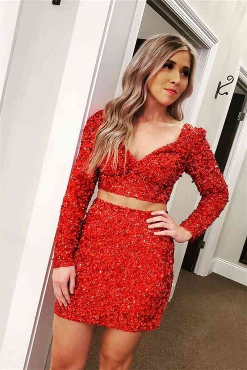 Red long sleeve homecoming shops dress