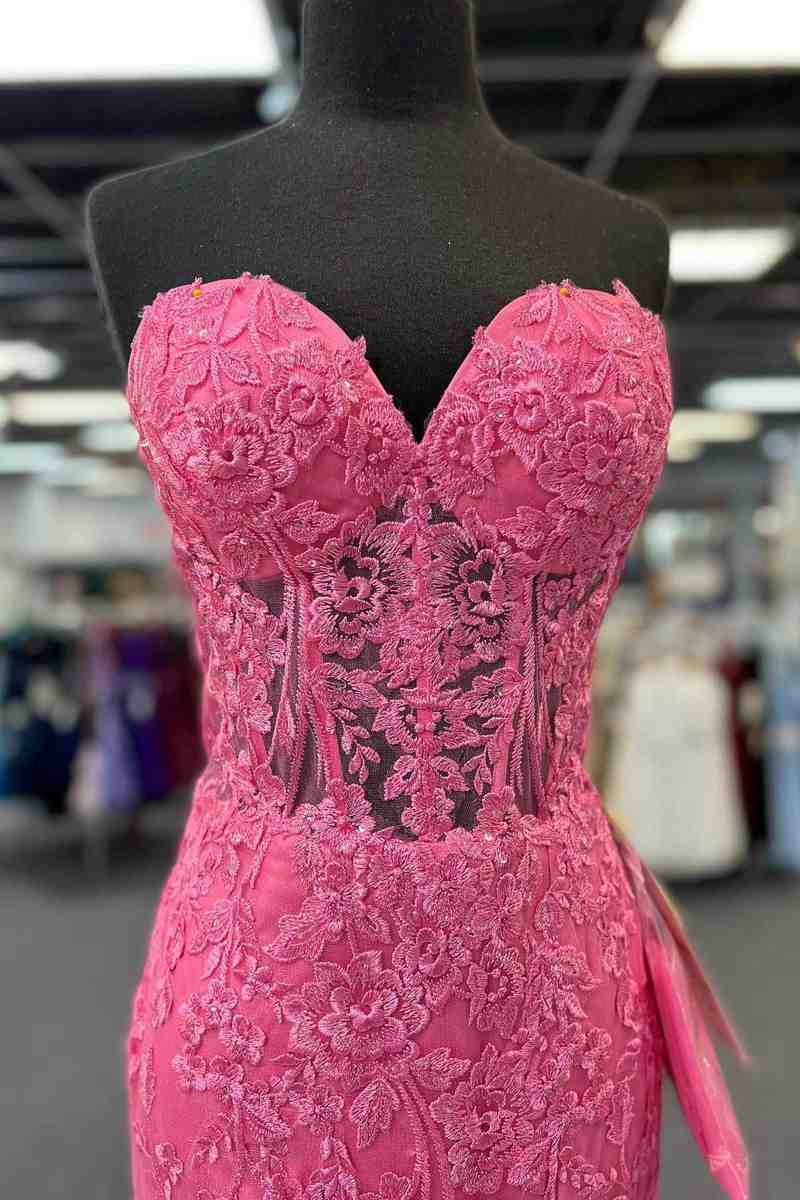 Mermaid Strapless Hot Pink Corset Long Prom Dress with Slit TP1279 –  Tirdress