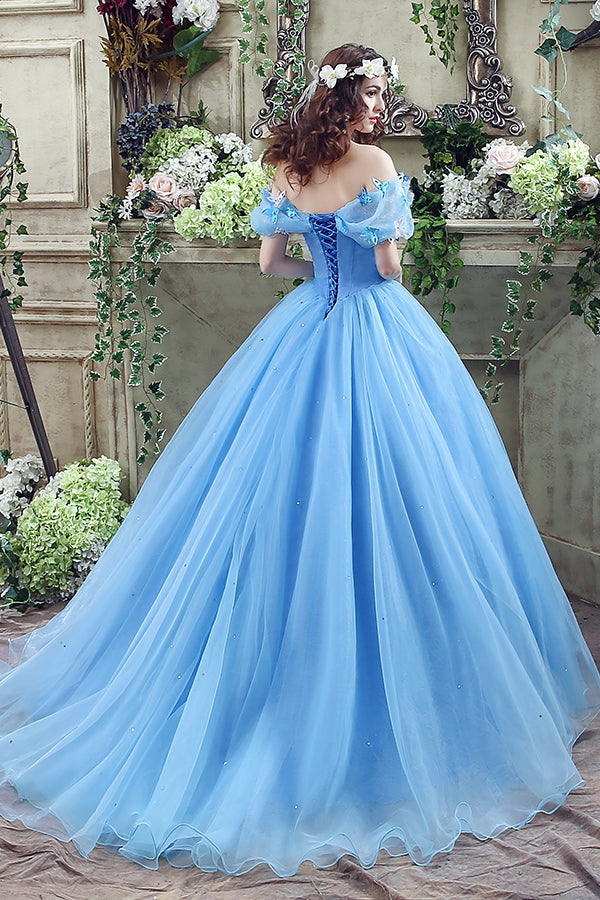 Princess Blue Long Cinderella Dress Ball Gown FancyVestido