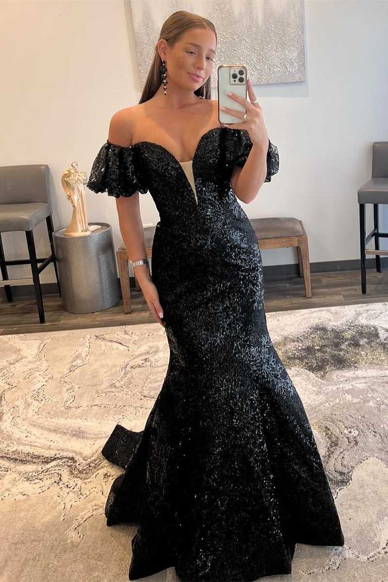 Mermaid Black Off the Shoulder Lace Long Party Dress – FancyVestido