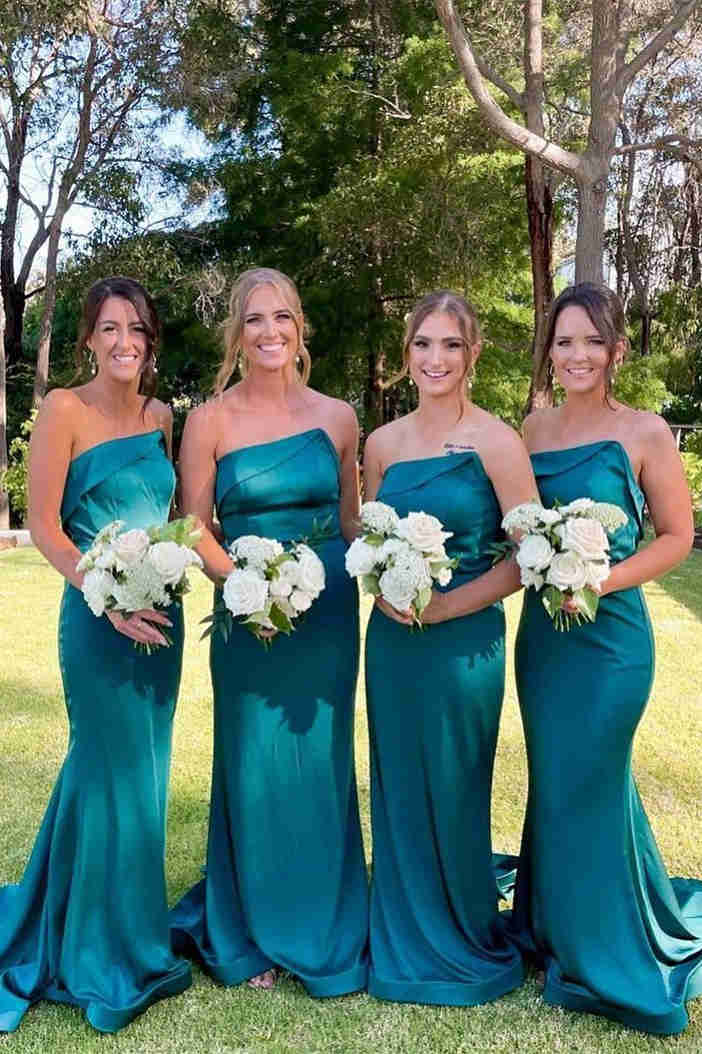 Strapless Green Mermaid Long Bridesmaid Dress – FancyVestido