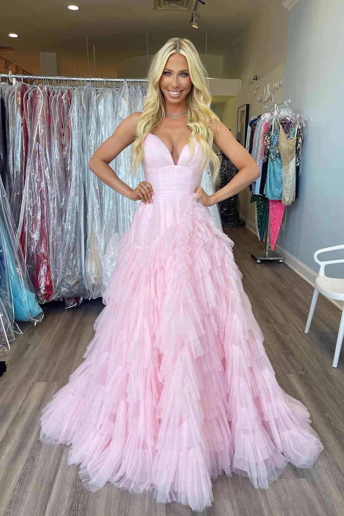 Light pink tulle prom dress best sale