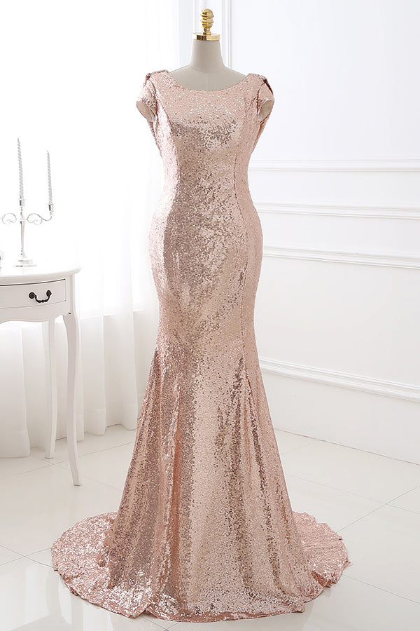 Rose Gold Sequins Long Bridesmaid Dress with Cowl Back – FancyVestido