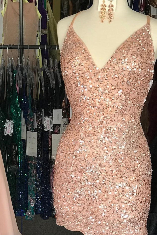 Tight Sparkle Peach Sequins Party Dress